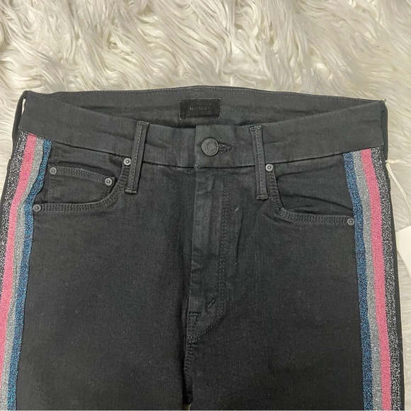 New MOTHER Denim High Waist Looker Ankle Fray Skinny Jeans Guilty Glitter Racer - Picture 4 of 15